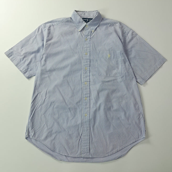 [BUNJANG] Polo Ralph Lauren 90s Big Shirt Lavender Blue Stripe Short Sleeve Shirt / CK691 M 폴로 90s 빅셔츠 라벤더블루 스트라이프 반팔셔츠 남방