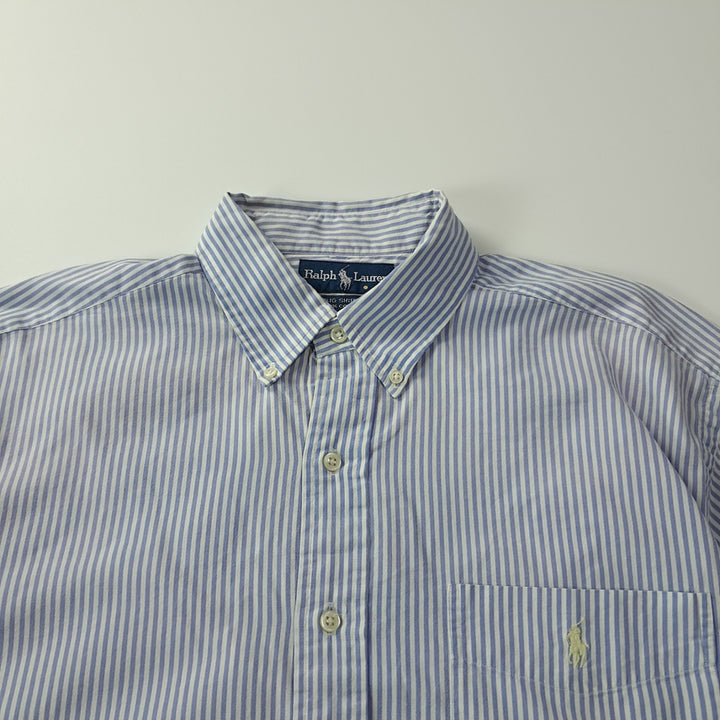[BUNJANG] Polo Ralph Lauren 90s Big Shirt Lavender Blue Stripe Short Sleeve Shirt / CK691 M 폴로 90s 빅셔츠 라벤더블루 스트라이프 반팔셔츠 남방