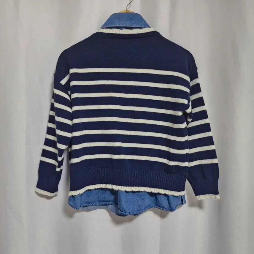 [BUNJANG] Studio Ag Navy Stripe Denim Layered Knit / studio. ag 네이비 스트라이프 데님 레이어드 니트