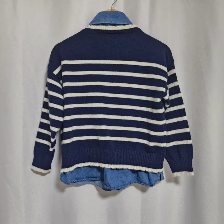 [BUNJANG] Studio Ag Navy Stripe Denim Layered Knit / studio. ag 네이비 스트라이프 데님 레이어드 니트