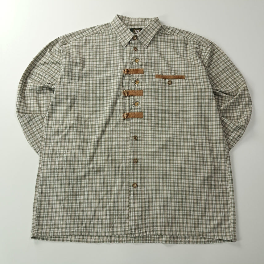 [BUNJANG] Trachten Bavarian Tartan Check Cotton Shirt Beige Grey White XL / CK700 XL 트라흐텐 90s 독일판 바바리안 베이지 셔츠 남방