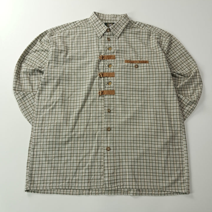 [BUNJANG] Trachten Bavarian Tartan Check Cotton Shirt Beige Grey White XL / CK700 XL 트라흐텐 90s 독일판 바바리안 베이지 셔츠 남방
