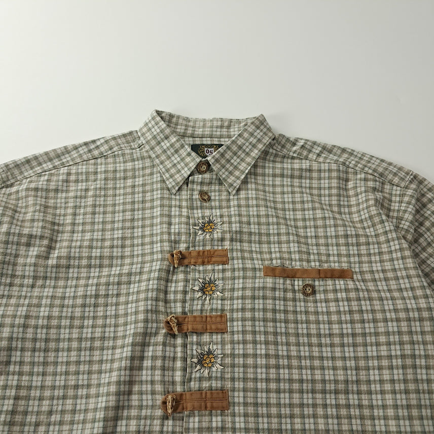 [BUNJANG] Trachten Bavarian Tartan Check Cotton Shirt Beige Grey White XL / CK700 XL 트라흐텐 90s 독일판 바바리안 베이지 셔츠 남방