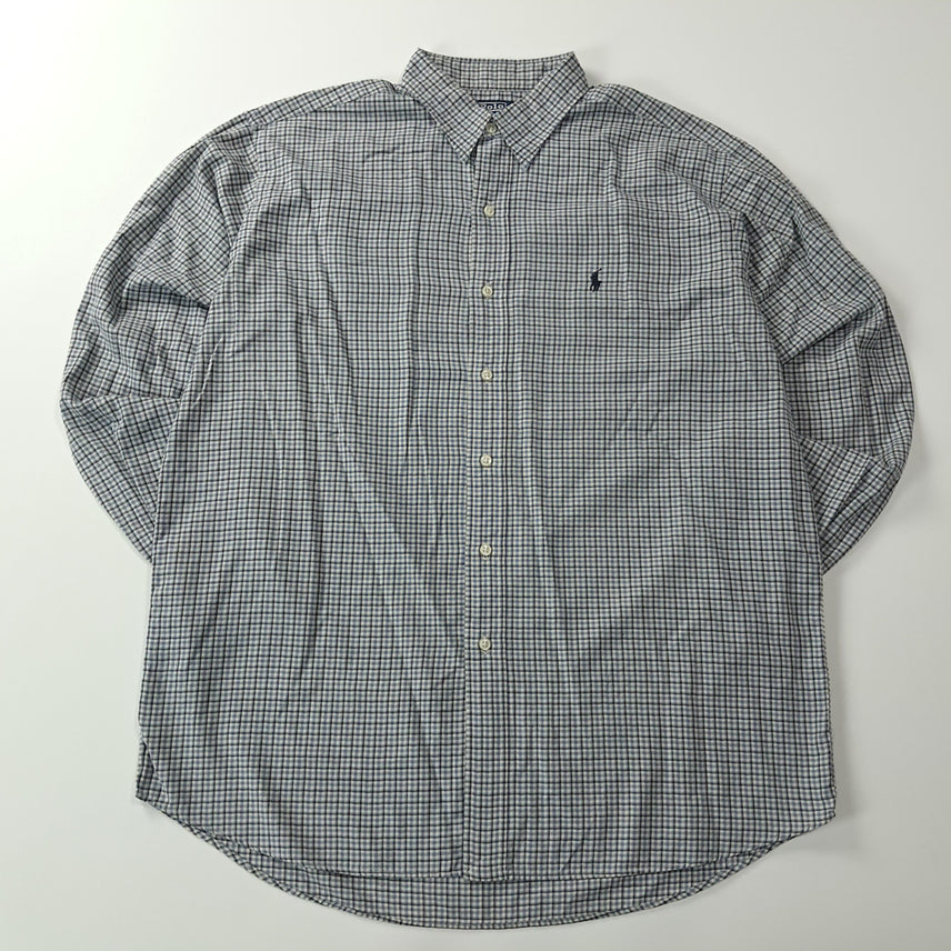 [BUNJANG] Polo Ralph Lauren 90s Micro Check Button-Down Shirt (L) / CK710 L 폴로 90s 블루네이비 마이크로체크 셔츠 남방