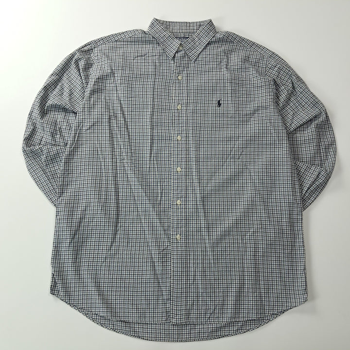 [BUNJANG] Polo Ralph Lauren 90s Micro Check Button-Down Shirt (L) / CK710 L 폴로 90s 블루네이비 마이크로체크 셔츠 남방