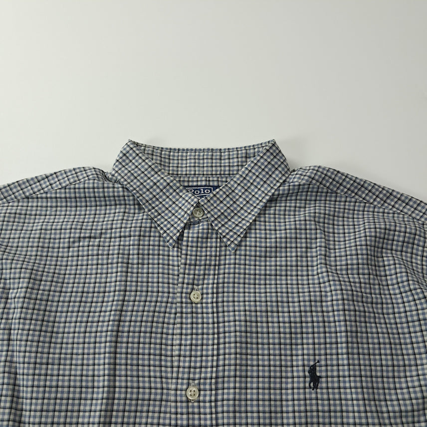 [BUNJANG] Polo Ralph Lauren 90s Micro Check Button-Down Shirt (L) / CK710 L 폴로 90s 블루네이비 마이크로체크 셔츠 남방