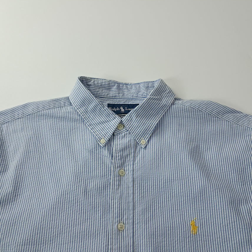 [BUNJANG] Polo Ralph Lauren 2XL Seersucker Blue Stripe Short Sleeve Shirt / CK712 2XL 폴로 00s 시어서커 블루 스트라이프 반팔 셔츠 남방