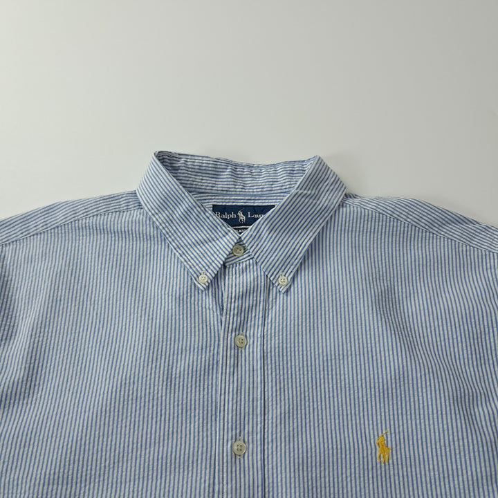 [BUNJANG] Polo Ralph Lauren 2XL Seersucker Blue Stripe Short Sleeve Shirt / CK712 2XL 폴로 00s 시어서커 블루 스트라이프 반팔 셔츠 남방