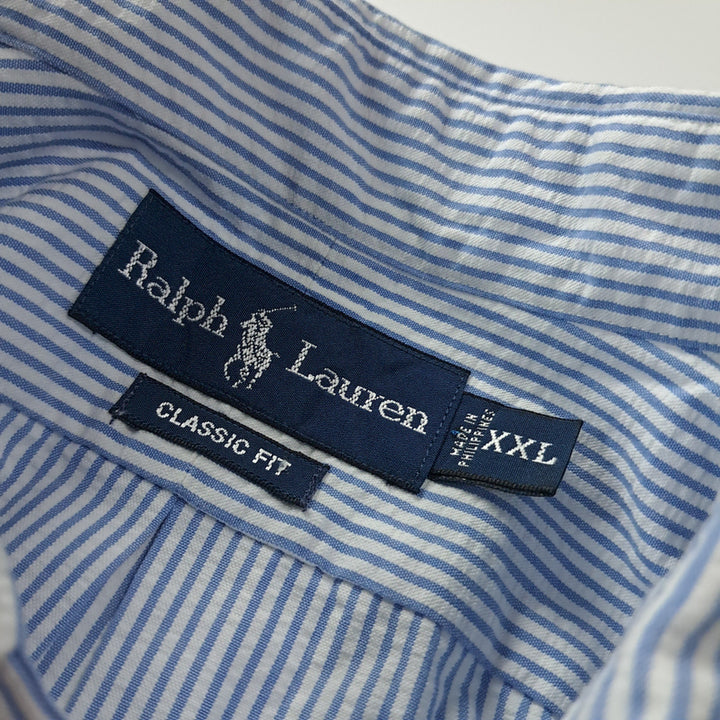 [BUNJANG] Polo Ralph Lauren 2XL Seersucker Blue Stripe Short Sleeve Shirt / CK712 2XL 폴로 00s 시어서커 블루 스트라이프 반팔 셔츠 남방