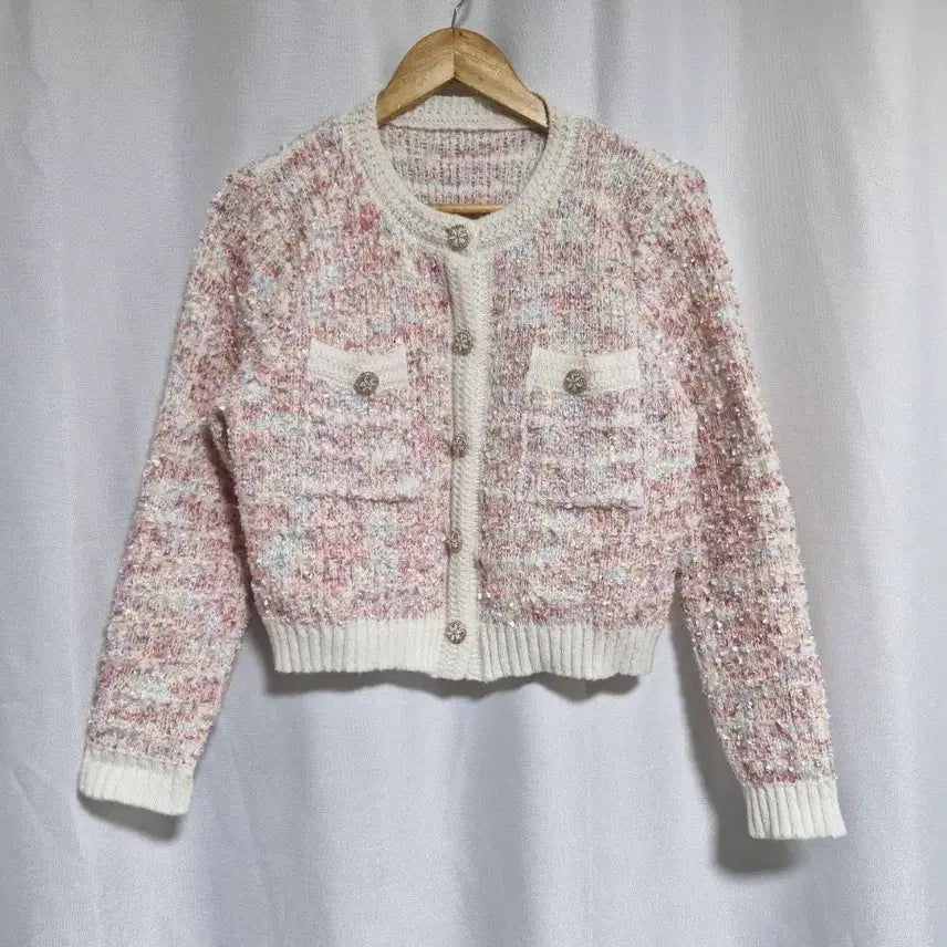 [BUNJANG] Tweed Crop Cardigan Pink Beige Ivory / 트위드 크롭 가디건 핑크 베이지 아이보리