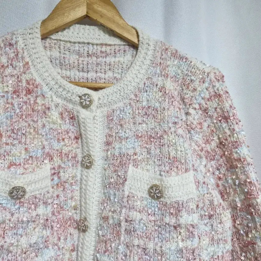 [BUNJANG] Tweed Crop Cardigan Pink Beige Ivory / 트위드 크롭 가디건 핑크 베이지 아이보리