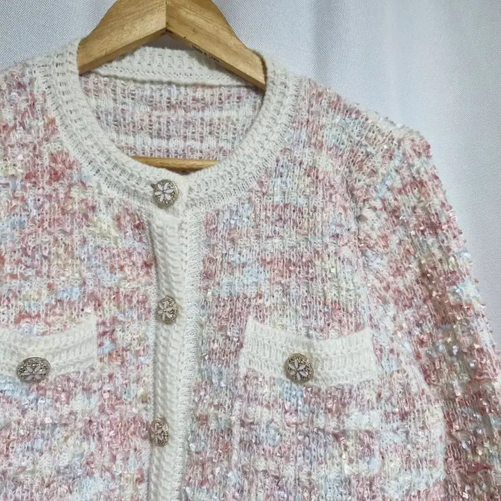 [BUNJANG] Tweed Crop Cardigan Pink Beige Ivory / 트위드 크롭 가디건 핑크 베이지 아이보리