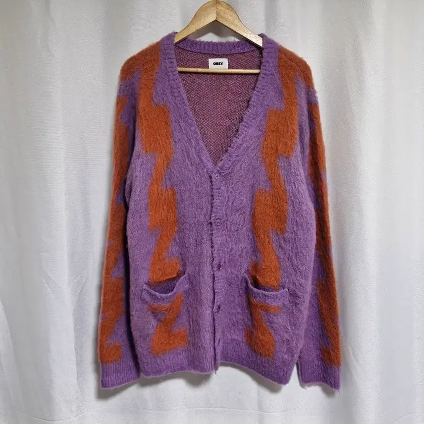 [BUNJANG] OBEY Purple Orange Pattern Cardigan / 오베이 퍼플 오렌지 패턴 가디건