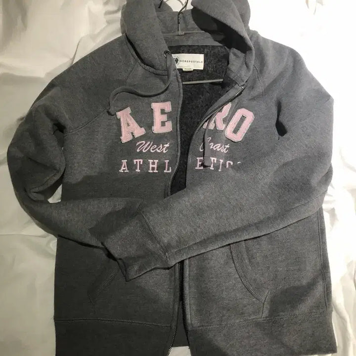 [BUNJANG] Aero Postal Gray Fleece Hoodie Zip-Up / AERO 그레이 기모 후드집업 (에어로포스테일)