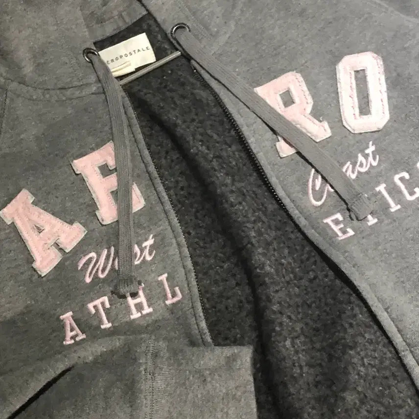 [BUNJANG] Aero Postal Gray Fleece Hoodie Zip-Up / AERO 그레이 기모 후드집업 (에어로포스테일)