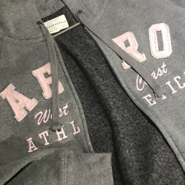 [BUNJANG] Aero Postal Gray Fleece Hoodie Zip-Up / AERO 그레이 기모 후드집업 (에어로포스테일)