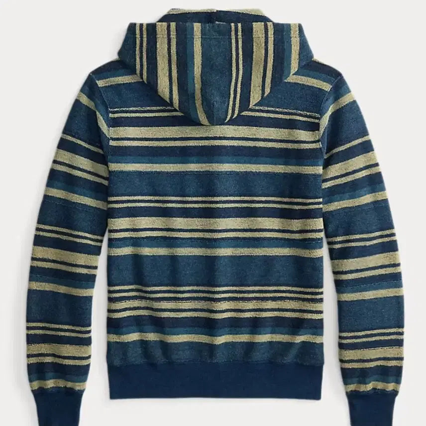 [BUNJANG] RRL Indigo Stripe Reverse Terry Hoodie (L) / RRL(더블알엘) 인디고 스트라이프 리버스 테리 후디(L)