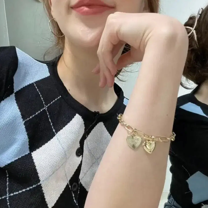 [BUNJANG] Argyle Crop Knit Short Sleeve Cardigan / 아가일 크롭 니트 반팔 가디건