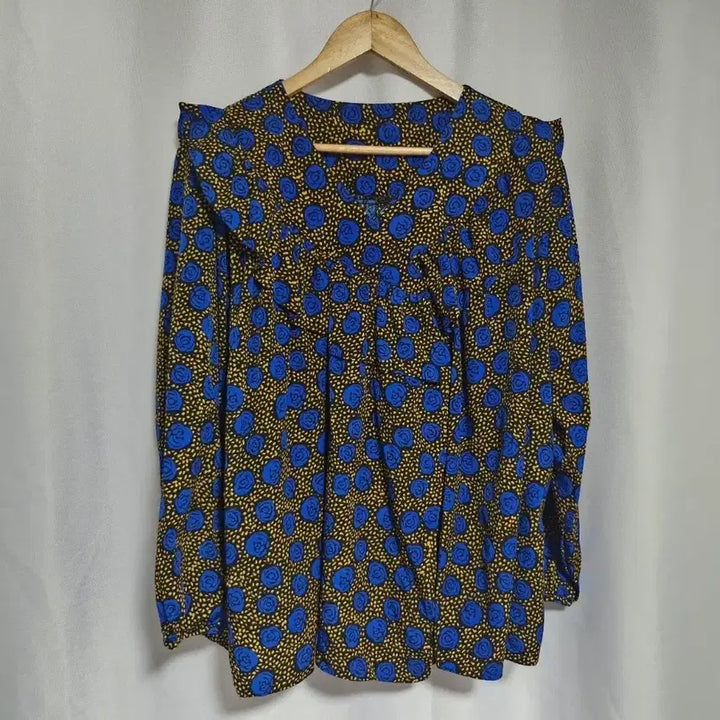 [BUNJANG] Springby Rouge Fit Blue Rose Pattern Long Sleeve Blouse / 스프링비 루즈핏 블루 장미 패턴 긴팔 블라우스