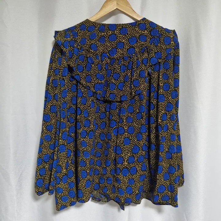 [BUNJANG] Springby Rouge Fit Blue Rose Pattern Long Sleeve Blouse / 스프링비 루즈핏 블루 장미 패턴 긴팔 블라우스