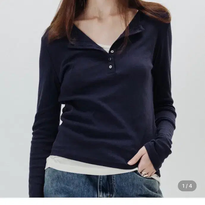 [BUNJANG] ADERS Layered Long Sleeve T-Shirt Navy / 아더즈 레이어드 긴팔 티셔츠 네이비