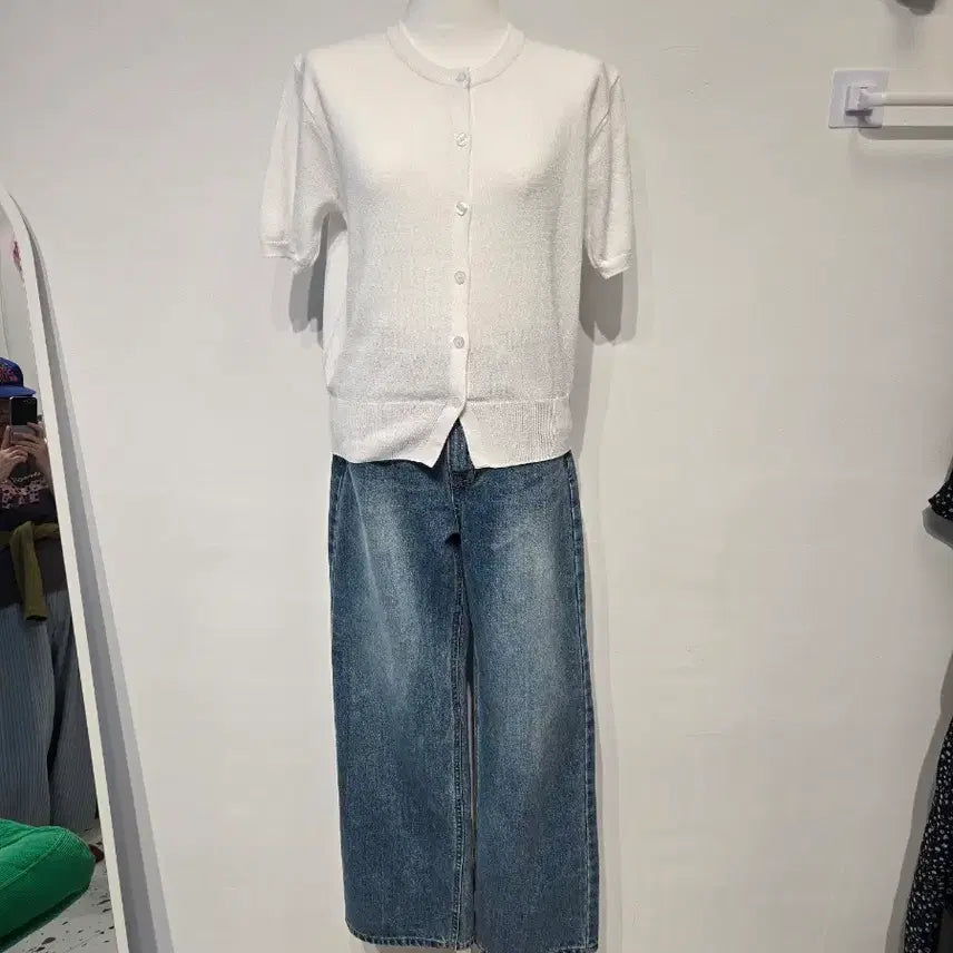 [BUNJANG] White Summer Short Sleeve Knit Cardigan / 화이트 여름 반팔 니트 가디건