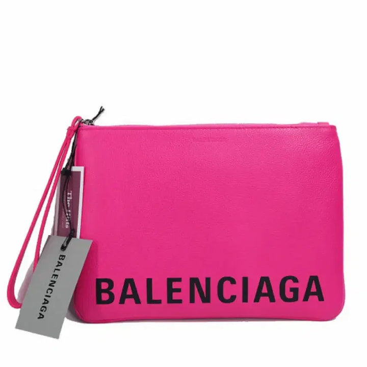 [BUNJANG] Balenciaga Logo Print Calfskin Pouch Clutch Pink / 정품) 발렌시아가 로고프린트 카프스킨 클러치 파우치 핑크