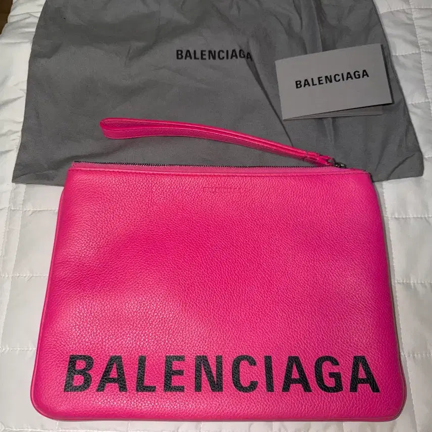 [BUNJANG] Balenciaga Logo Print Calfskin Pouch Clutch Pink / 정품) 발렌시아가 로고프린트 카프스킨 클러치 파우치 핑크