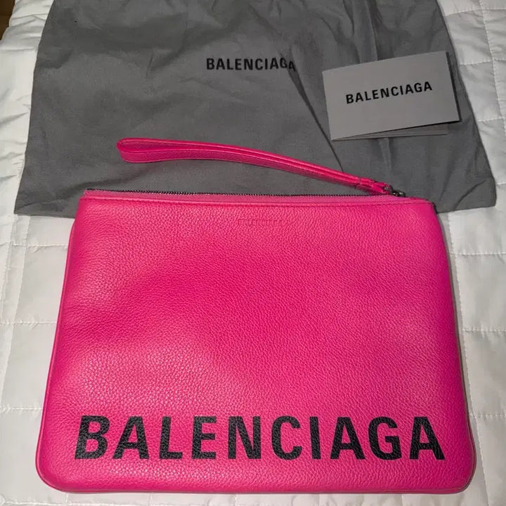 [BUNJANG] Balenciaga Logo Print Calfskin Pouch Clutch Pink / 정품) 발렌시아가 로고프린트 카프스킨 클러치 파우치 핑크