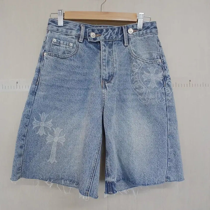 [BUNJANG] Chrome Hearts Style Cross Printing Denim Shorts / 크롬하츠 스타일 데님 반바지 크로스 프린팅