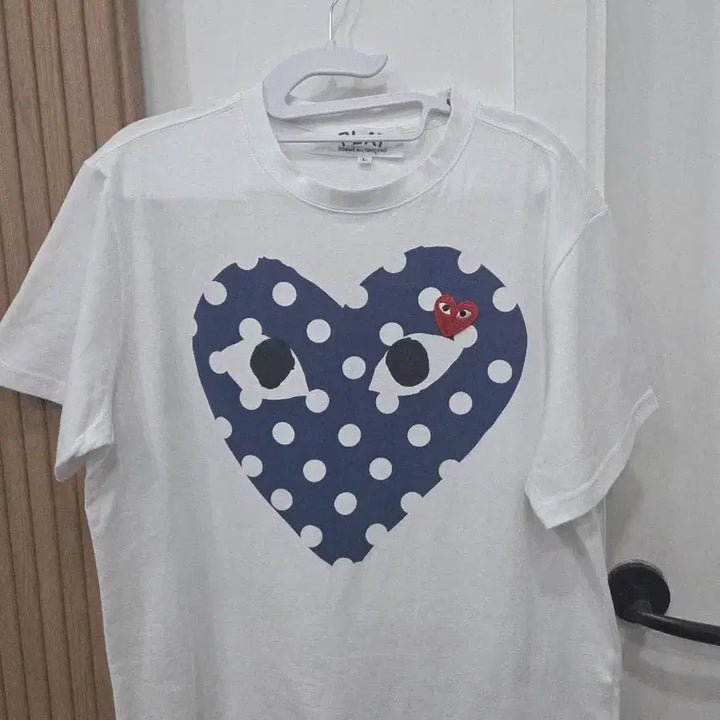 [BUNJANG] Comme des Garçons Polka Dot Heart Short Sleeve T-Shirt White / 꼼데가르송 도트 하트 반팔 티셔츠 화이트