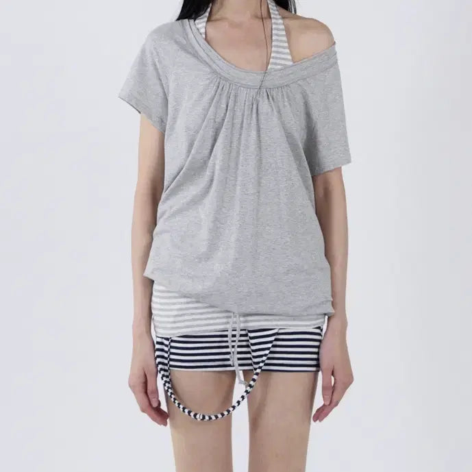 [BUNJANG] Seric Drawstring Top - Grey / 세릭 드로우스트링 탑 그레이
