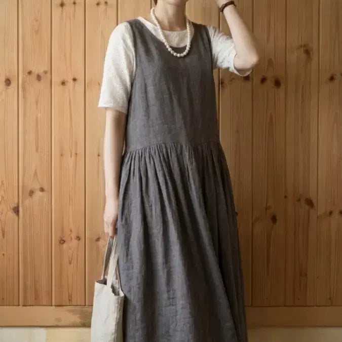 [BUNJANG] Linen Shirring Long Dress / * 루즈핏 셔링  린넨 롱 원피스     ( 새 상 품 )