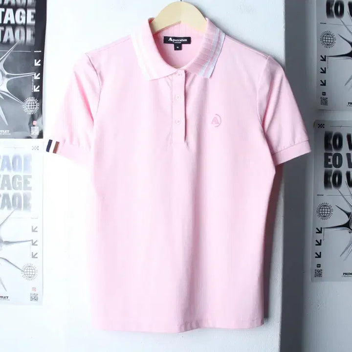 [BUNJANG] Aquascutum Short Sleeve Polo T-Shirt Pink / W(L-XL) 아쿠아스큐텀 반팔 카라 티셔츠 기능성 핑크 폴리-76A8