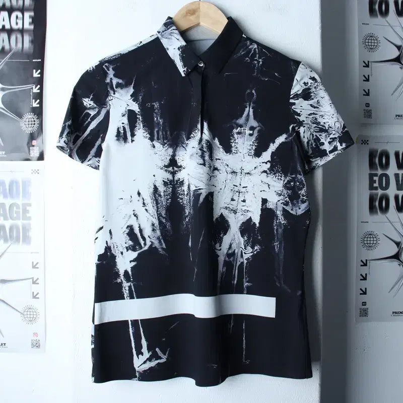 [BUNJANG] Adidas Short Sleeve Collar T-shirt Functional Printing Black / W(M-L) 아디다스 반팔 카라 티셔츠 기능성 프린팅 블랙-76AC