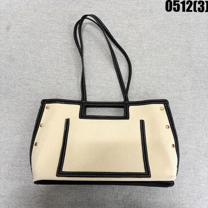 [BUNJANG] Ivory Canvas Black Line Tote Bag / 아이보리 캔버스 블랙 라인 토트백 0512