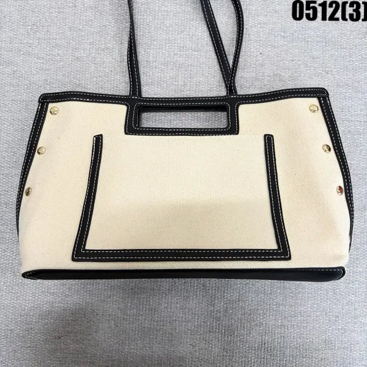 [BUNJANG] Ivory Canvas Black Line Tote Bag / 아이보리 캔버스 블랙 라인 토트백 0512