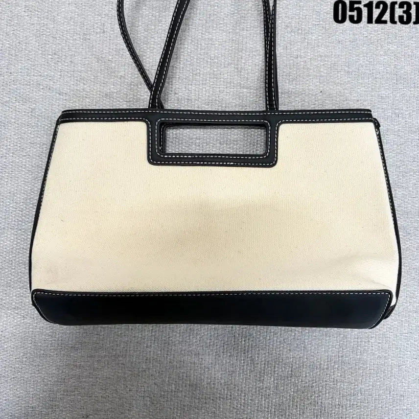 [BUNJANG] Ivory Canvas Black Line Tote Bag / 아이보리 캔버스 블랙 라인 토트백 0512