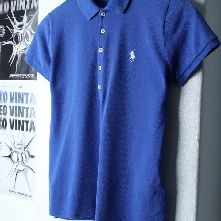 [BUNJANG] Polo Ralph Lauren Slim Fit Plain Blue Short Sleeve Polo Shirt / W(S) 폴로 랄프로렌 반팔 카라 티셔츠 슬림핏 블루 무지-76B6