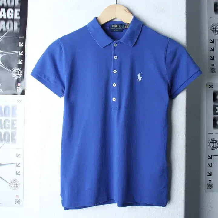 [BUNJANG] Polo Ralph Lauren Slim Fit Plain Blue Short Sleeve Polo Shirt / W(S) 폴로 랄프로렌 반팔 카라 티셔츠 슬림핏 블루 무지-76B6