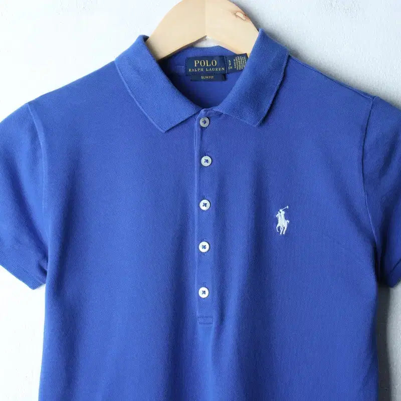 [BUNJANG] Polo Ralph Lauren Slim Fit Plain Blue Short Sleeve Polo Shirt / W(S) 폴로 랄프로렌 반팔 카라 티셔츠 슬림핏 블루 무지-76B6