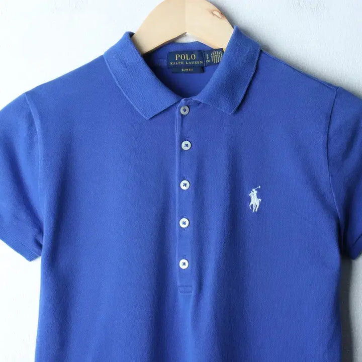 [BUNJANG] Polo Ralph Lauren Slim Fit Plain Blue Short Sleeve Polo Shirt / W(S) 폴로 랄프로렌 반팔 카라 티셔츠 슬림핏 블루 무지-76B6