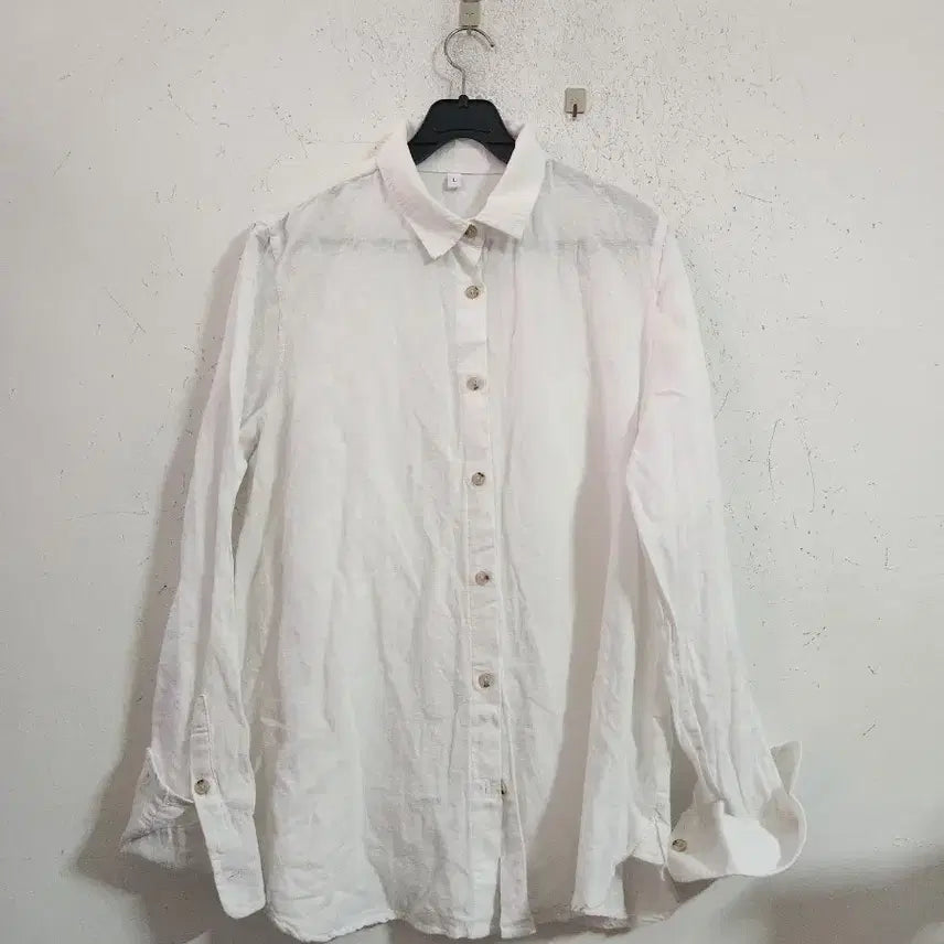 [BUNJANG] White Linen Long Sleeve Shirt / 화이트 린넨 긴팔 셔츠