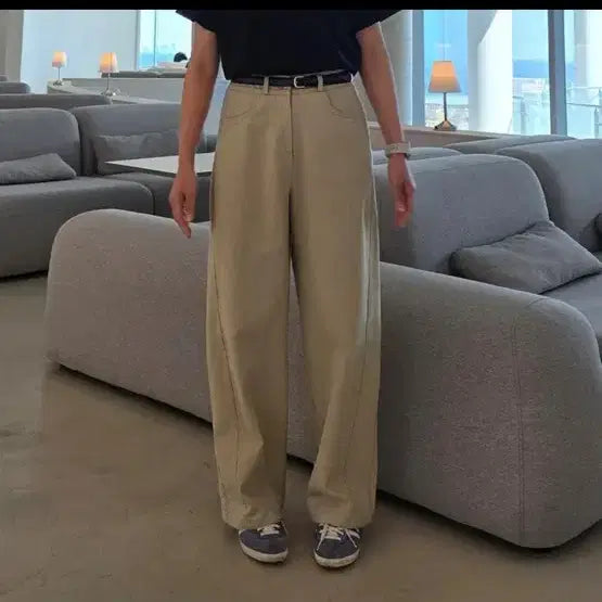 [BUNJANG] Beige Cotton Pants with Belt Set (New) / 베이지 면바지 벨트 세트(새제품)