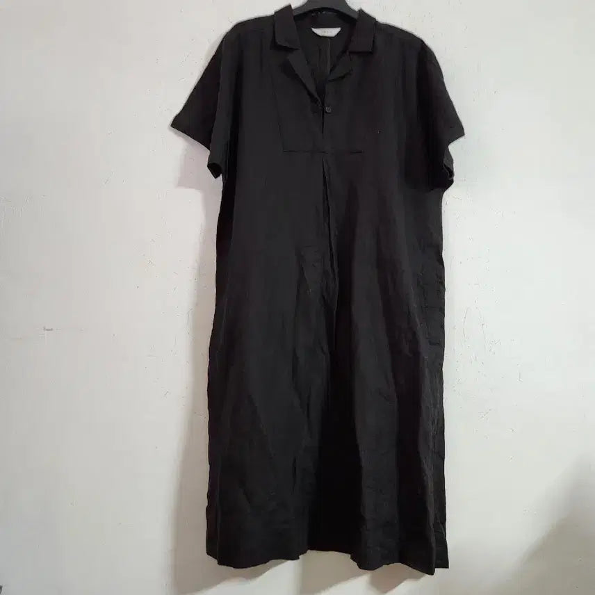 [BUNJANG] Black Linen Short-Sleeve Long Dress / 블랙 린넨 반팔 롱 원피스