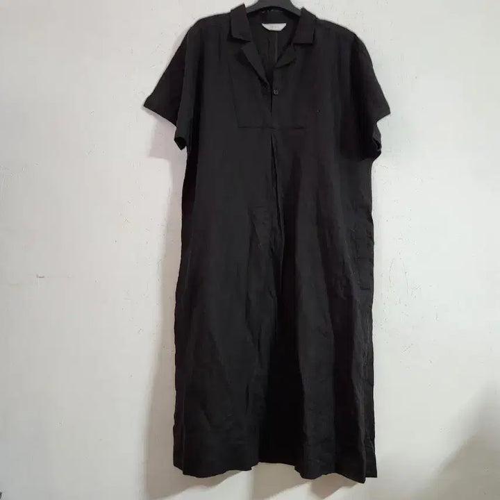 [BUNJANG] Black Linen Short-Sleeve Long Dress / 블랙 린넨 반팔 롱 원피스