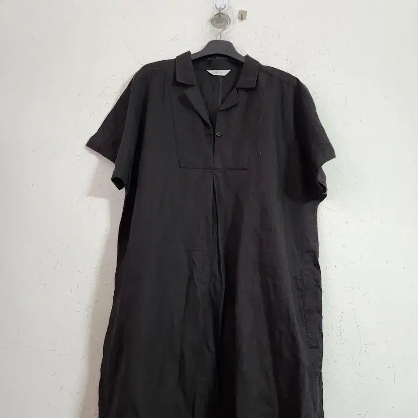 [BUNJANG] Black Linen Short-Sleeve Long Dress / 블랙 린넨 반팔 롱 원피스
