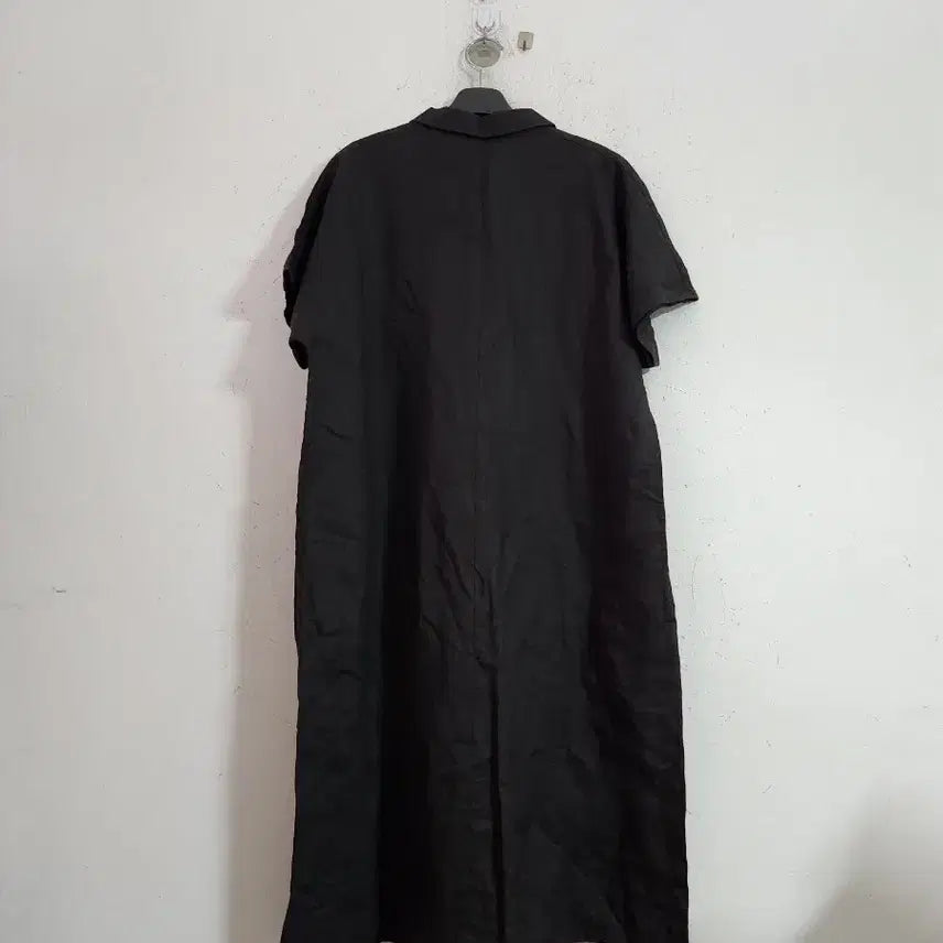 [BUNJANG] Black Linen Short-Sleeve Long Dress / 블랙 린넨 반팔 롱 원피스