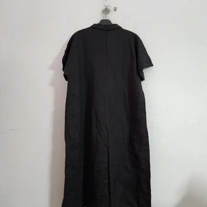 [BUNJANG] Black Linen Short-Sleeve Long Dress / 블랙 린넨 반팔 롱 원피스