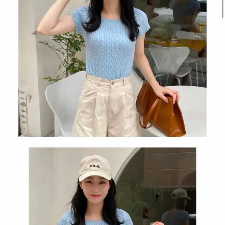[BUNJANG] Cropped Cable Knit Short Sleeve Sweater / 크롭 꽈배기 반팔 니트